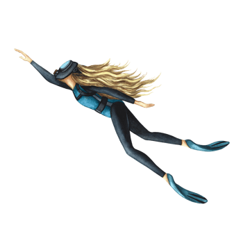 Girl diver swims underwater. Stylization. Sports and recreation. Underwater travel Watercolor hand drawn. png