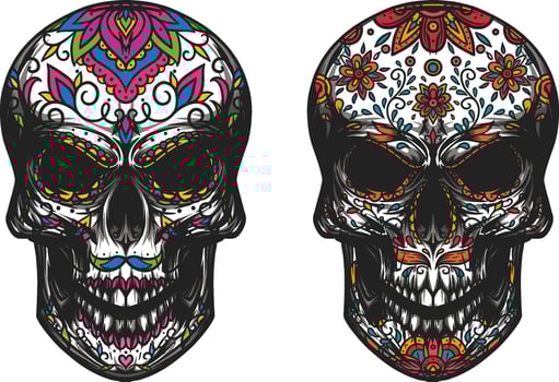skull flower ornament vector