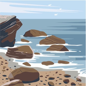 Bare rocks on a coastline with the sea gently washing vector