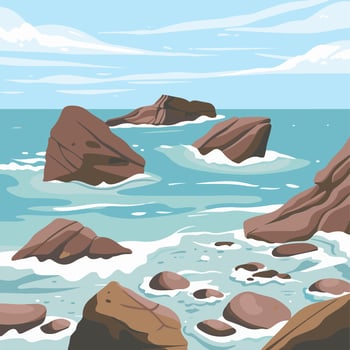 Bare rocks on a coastline with the sea gently washing vector