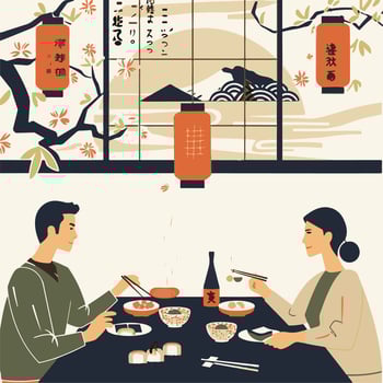 couple eating japanese food vector