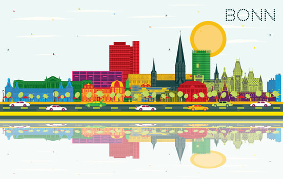 Bonn Germany City Skyline with Color Buildings, Blue Sky and Reflections. Business Travel and Concept with Historic Architecture. Bonn Cityscape with Landmarks. vector