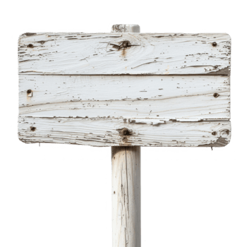 an old wooden sign on a wooden post on transparent background png