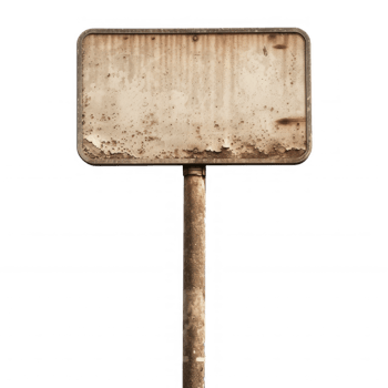 an old rusty sign on a pole on transparent background png