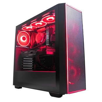 a computer case with purple lights on it on transparent background png