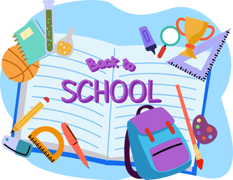 back to school background with illustration of book and school supplies png