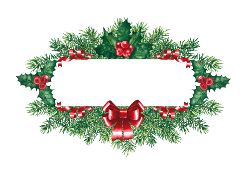 Festive Christmas card frame for the inscription. With Christmas tree and holiday decorations. Watercolor illustration. png
