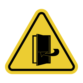 Keep door closed sign. Make sure door is closed after going through it. Ensuring safety, maintaining temperature conditions, preventing spread of smoke or fire. Warning yellow triangular sign. png