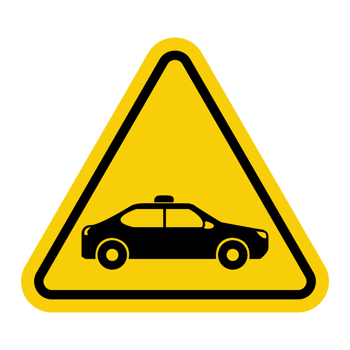 Taxi sign. Places intended for stopping and parking taxis at train stations, airports, shopping centers and other places where passengers can use taxi services. Warning yellow triangular road sign. png