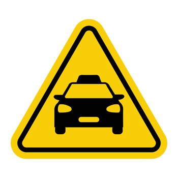 Taxi sign. Places intended for stopping and parking taxis at train stations, airports, shopping centers and other places where passengers can use taxi services. Warning yellow triangular road sign. png