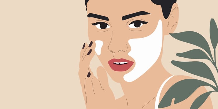 A woman with a face mask on her face. Cleansing, moisturizing, treating. Skin care routine concept. vector