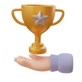 3D Education Concept Icon. Human Hand Holding Trophy Cup. Achievement Concept. Back to school. 3d render illustration png