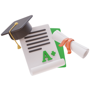 3D Education Concept Icon. Perfect Grade Exam with Certificate and Mortarboard. School Concept. Back to school. 3d render illustration png