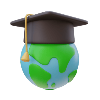 3D Education Concept Icon. Globe Planet Earth in Mortarboard. School Tourism Travel Concept. 3d render illustration png