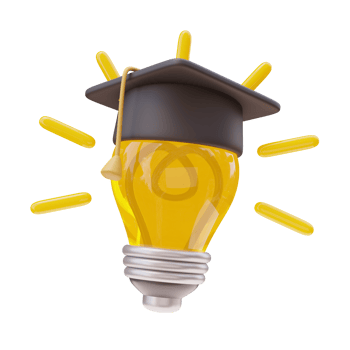3D Education Concept Icon. Idea Creativity Light Bulb in Mortarboard. School Concept. Back to school. 3d render illustration png