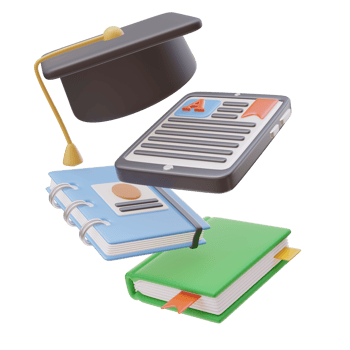 3D Education Concept Icon. Flying Mortarboard Book Notebook Ebook. School Concept. Back to school. 3d render illustration png