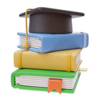 3d stack of books and Mortarboard. School library, education concept. Back to school concept. 3d render illustration png