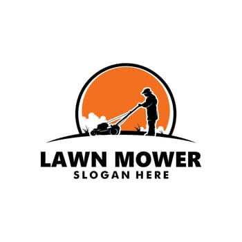 Lawn Mower logo design silhouette illustration vector