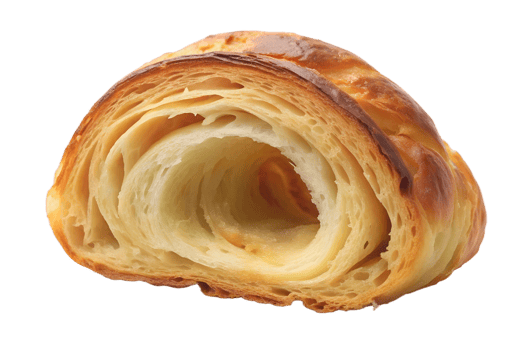 Croissants on a white isolated background half cut into pieces. Serve yourself a delicious fluffy croissant suitable for menu design, restaurants, bakeries. French classic png