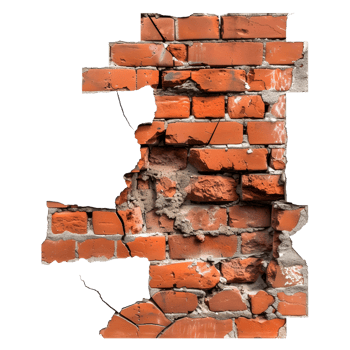 Broken brick wall on transparent background high-res 8K png