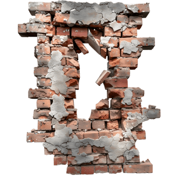 Broken brick wall on transparent background high-res 8K png