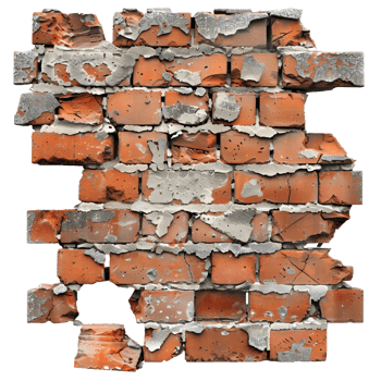 Broken brick wall on transparent background high-res 8K png