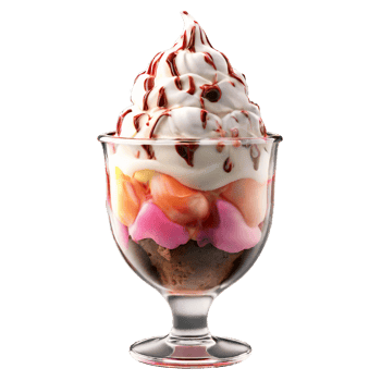 Frozen dessert ice cream sundae in a glass tulip cup on transparent background png