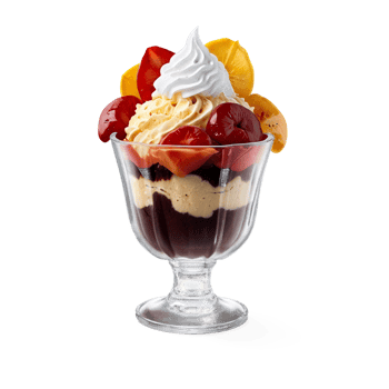 Frozen dessert ice cream sundae in a glass tulip cup on transparent background png