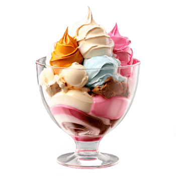 Frozen dessert ice cream sundae in a glass tulip cup on transparent background png