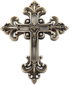 A silver cross with a crucifix on it. The crucifix is Jesus Christ png
