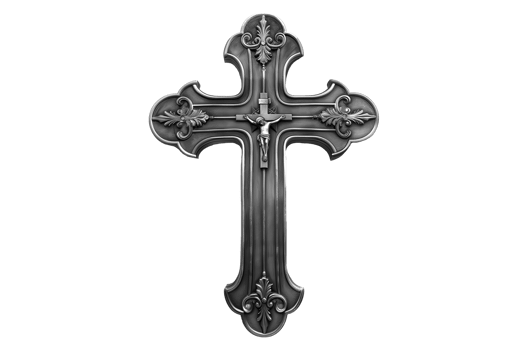 A silver cross with a crucifix on it. The crucifix is Jesus Christ png