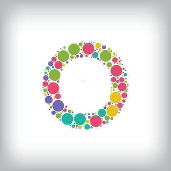 Letter O made of creative colored dots or filled with circles. Creative fonts with unique symbols. illustration. vector