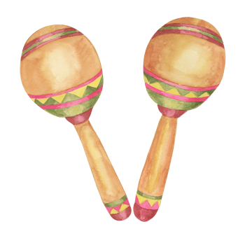Mexican maracas duo in watercolor. Traditional wooden percussion instrument illustration in Aquarelle. Design elements for printing, postcards isolated on white background png