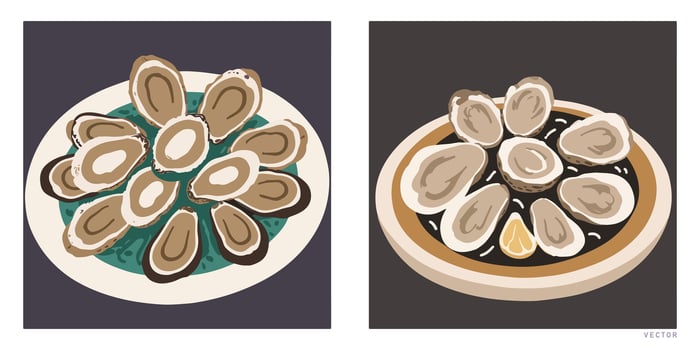 Close-Up Plate of Oysters vector