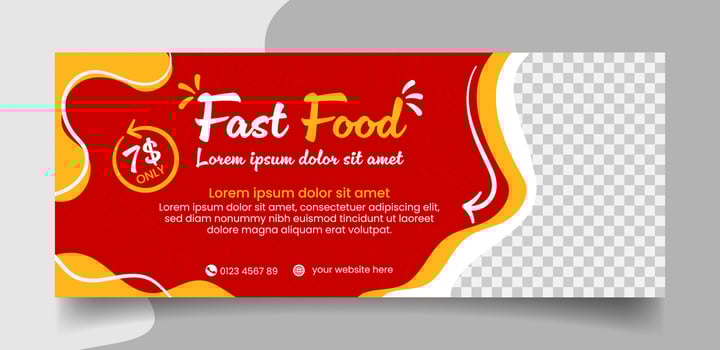 Delicious food menu restaurant banner template red and orange. vector