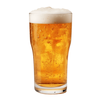 Glass of frothy beer isolated on a transparent background. Concept of refreshing alcoholic beverage. png