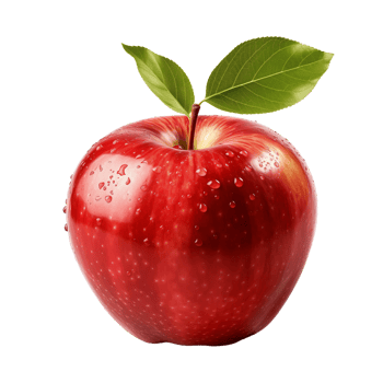 Shiny Red Apple with Leaves Isolated on Transparent Background. Concept of Fresh Fruit and Healthy Eating. png