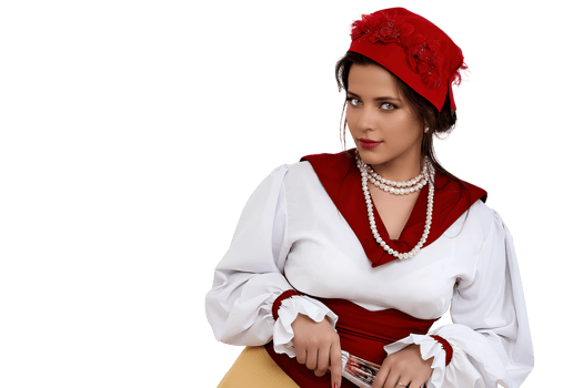 Portuguese girl with typical period and region clothes on neutral background png