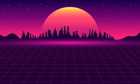 modern futuristic sci-fi retro background,night city skyline geometric design vector