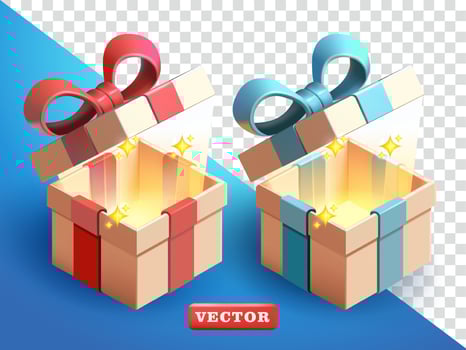 Open gift box with sparkling light, 3d. Suitable for promotions and design elements vector