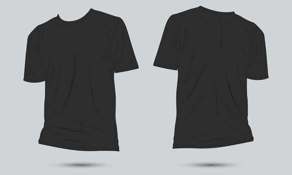 Blank black casual t-shirt mockup front and back view vector