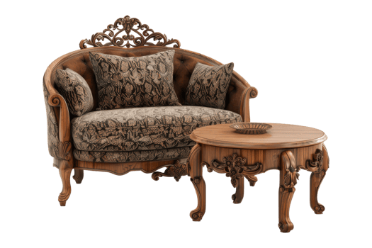 Antique Style Sofa and Coffee Table Set png