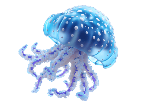 Blue Jellyfish with White Spots. Isolated on transparent background png