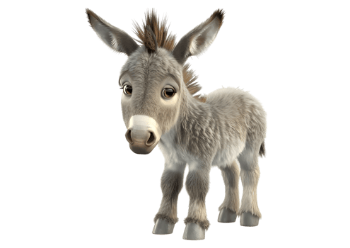 Cute Cartoon Donkey with Big Ears. Isolated on transparent background png