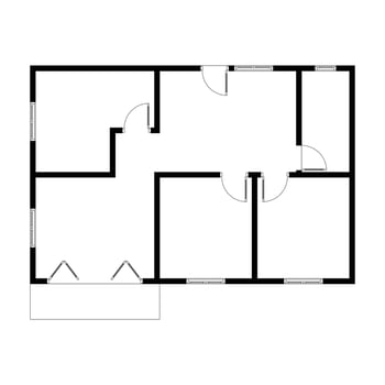 Black and White floor plan of a modern unfurnished house for your design. Suburban house blueprint. Architectural background vector