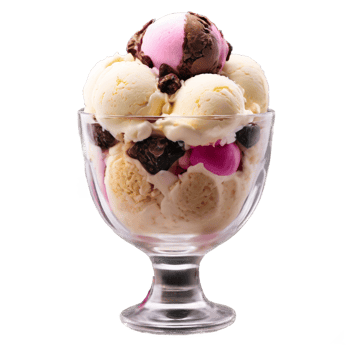 Frozen dessert ice cream sundae in a glass tulip cup on transparent background png