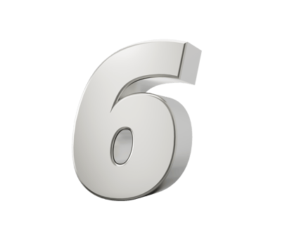 Silver 3d 6 Six numbers. 3d illustration png