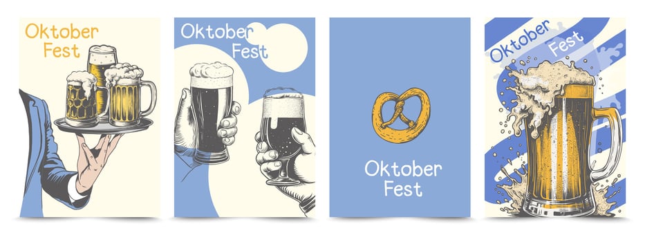 Oktoberfest poster set. Beer festival cards collection for special offer, happy hour menu. Banner, flyer, brochure, web. Advertising. design template vector