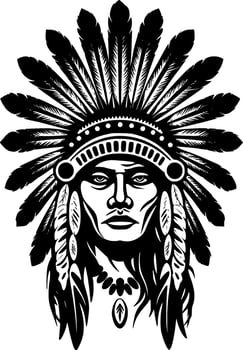 Indian Headdress, Black and White illustration vector