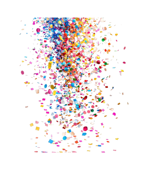 Falling colorful party celebration confetti isolated on transparent background cutout png